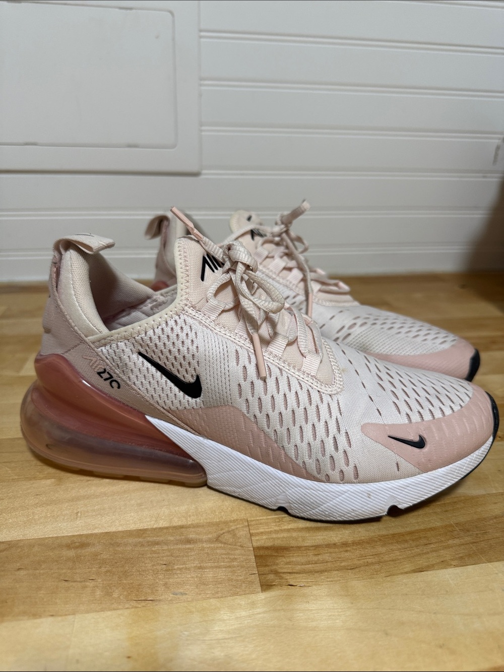 Nike Women's Sneakers - Blush Pink & White with Black Swoosh Air Max 270